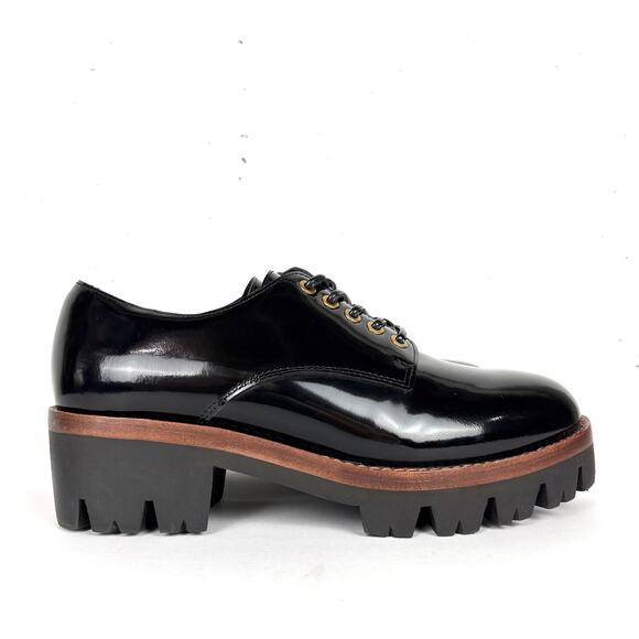 Jeffrey Campbell Trevor Platform Lug Sole Derby Oxfords Black Patent Leather 8 - Picture 1 of 12